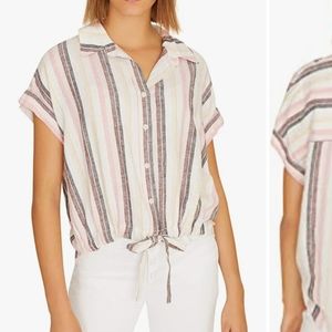 Sanctuary Borrego Striped Sunset Pink Linen Tie Front Shirt